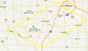 Map showing coverage area of 1:19 p.m. severe thunderstorm warning