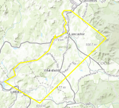 The yellow polygon shows the area of New Hampshire for which the National Weather Service issued a severe thunderstorm warning before the circus tent collapsed.