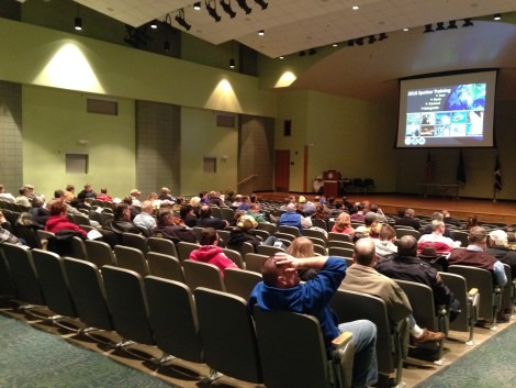 SKYWARN storm spotters and future spotters prepare for training Feb. 16, 2016 at the Public Safety Academy of Northeast Indiana, Fort Wayne